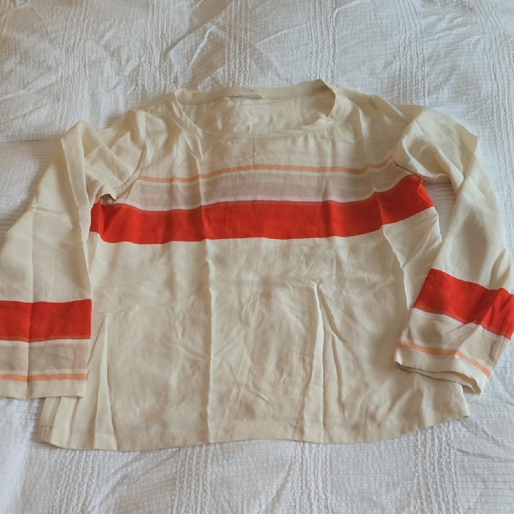 Club Monaco Silk Orange Stripe Top Size Medium